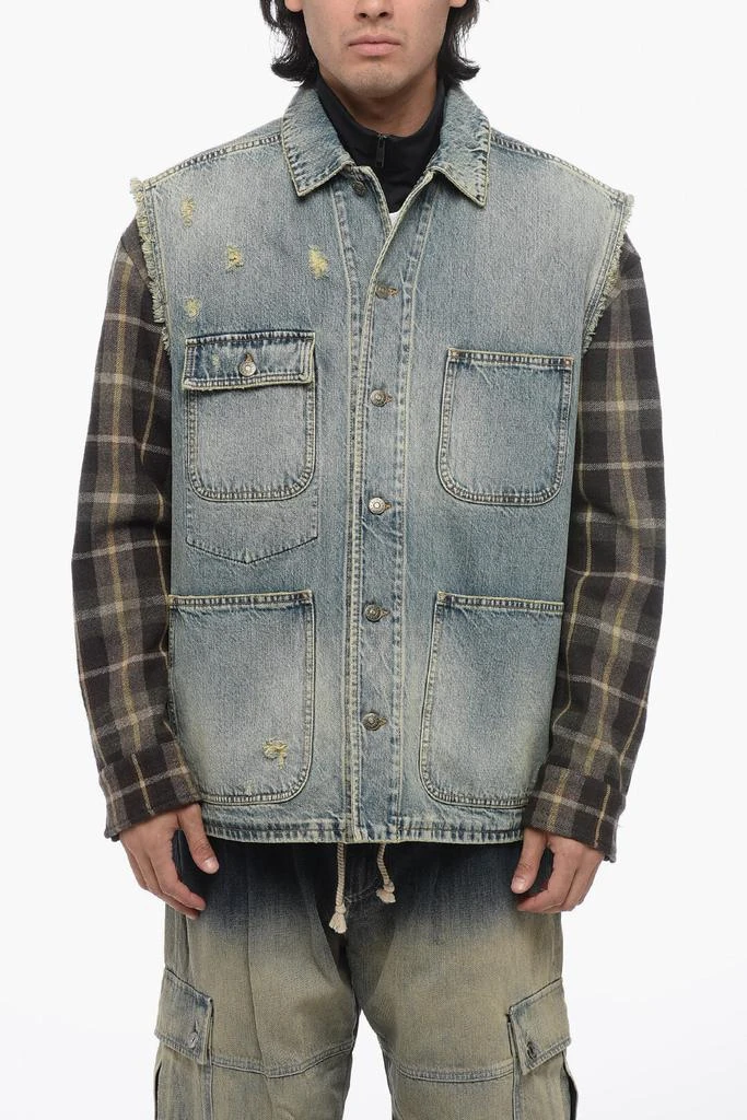 商品Gucci|Gucci Denim Jacket With Checkered Wool Sleeves,价格¥15659,第1张图片