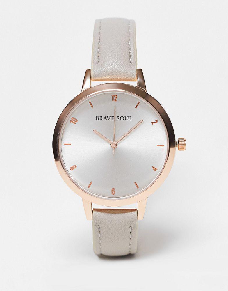 Brave Soul minimal faux leather strap watch in grey and rose gold商品第1张图片规格展示