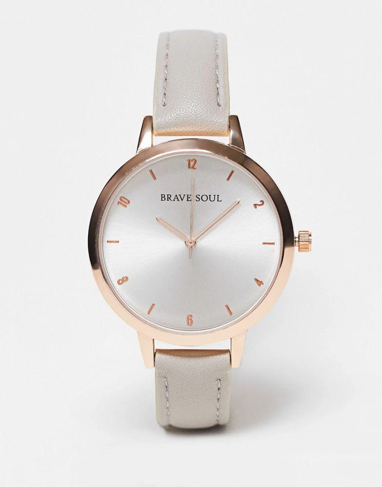 商品Brave Soul|Brave Soul minimal faux leather strap watch in grey and rose gold,价格¥187,第1张图片