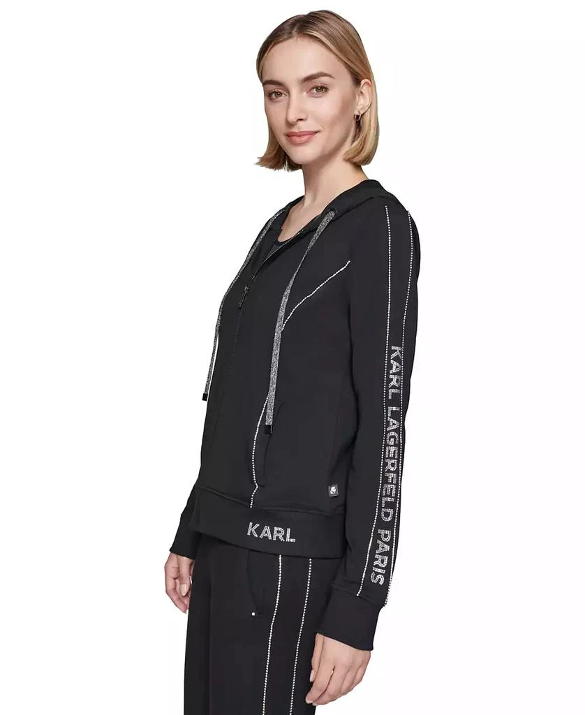 商品Karl Lagerfeld Paris|Women's Embellished Logo Zip Up Hoodie, Regular & Petite,价格¥414,第3张图片详细描述