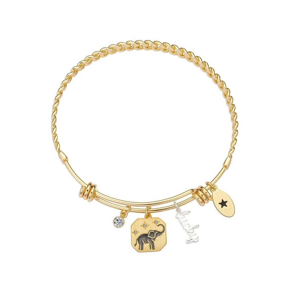 商品Unwritten|14K Gold Two Tone Flash-Plated Brass Cubic Zirconia Lucky Elephant Charms on A Link Design Bangle Bracelet,价格¥153,第1张图片