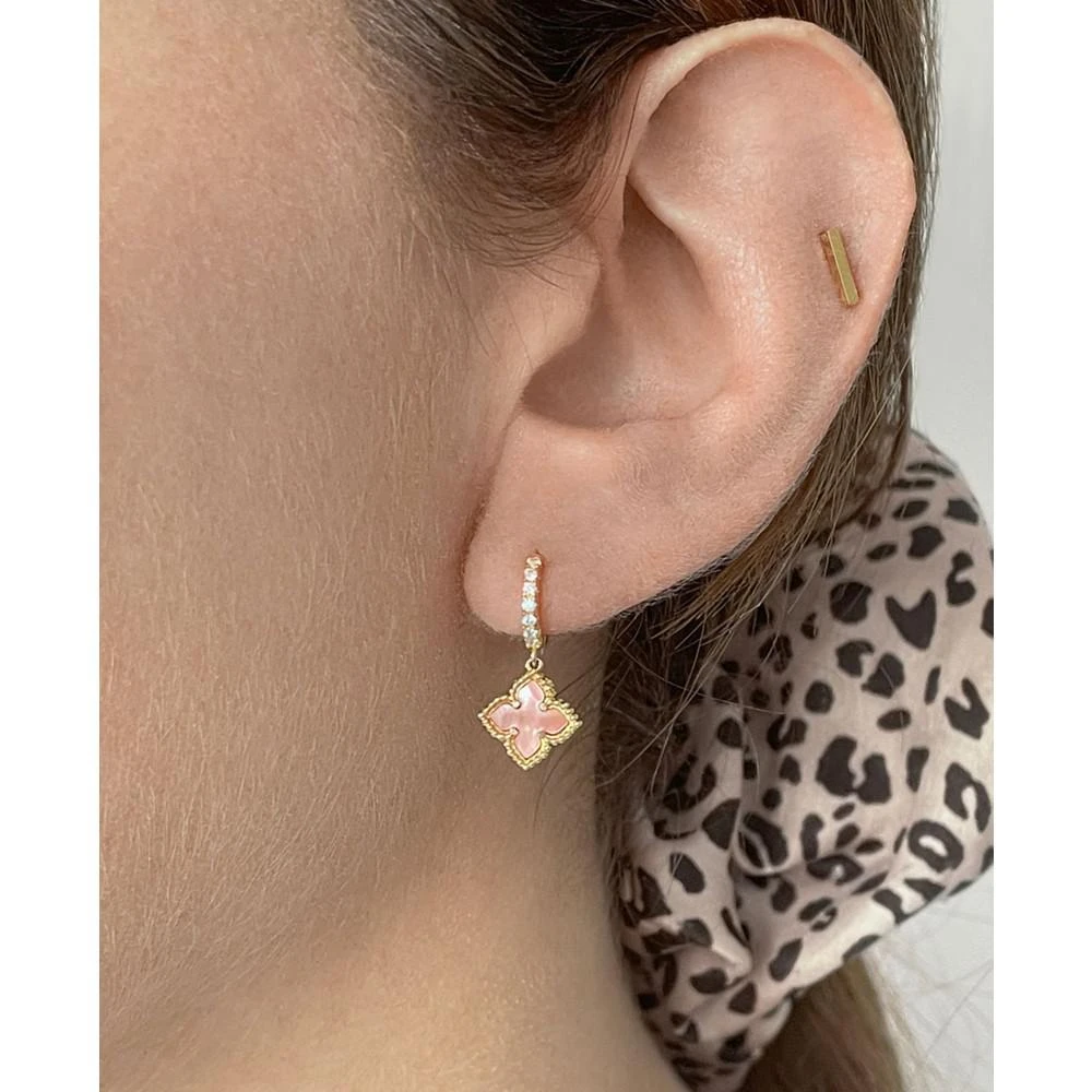 商品ADORNIA|14K Gold Plated Floral Dangle Hoops Pink Imitation Mother of Pearl Earrings,价格¥257,第3张图片详细描述