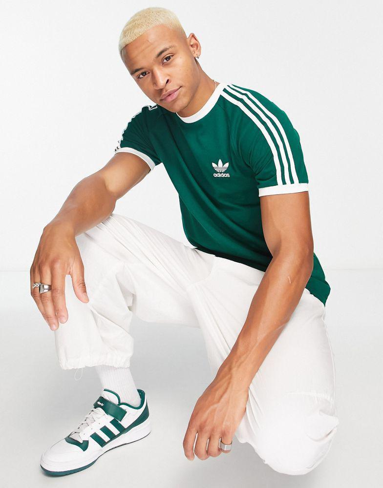 adidas Originals adicolor 3 stripe t-shirt in dark green商品第4张图片规格展示
