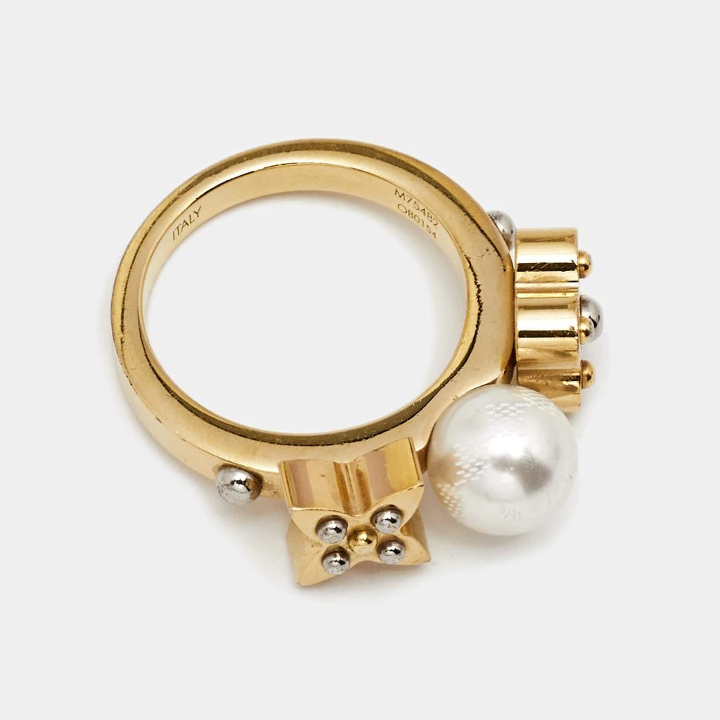 商品[二手商品] Louis Vuitton|Louis Vuitton Gold Tone Faux Pearl Monogram Ring M,价格¥1432,第5张图片详细描述