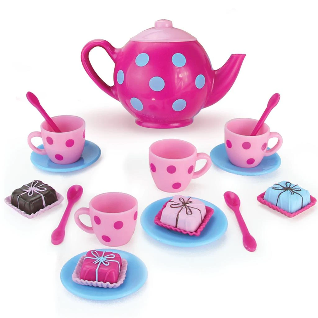 商品Teamson|Sophia’s 17 Piece Tea Set with Petit Four Cakes for 18" Dolls, Pink,价格¥191,第1张图片
