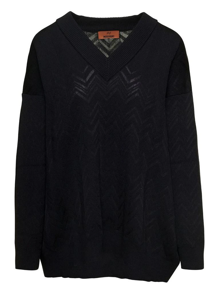 商品MISSONI SPORT|WOOL VISCOSE SOLID COLORED CHEVRON V NECK PULL,价格¥5230,第1张图片