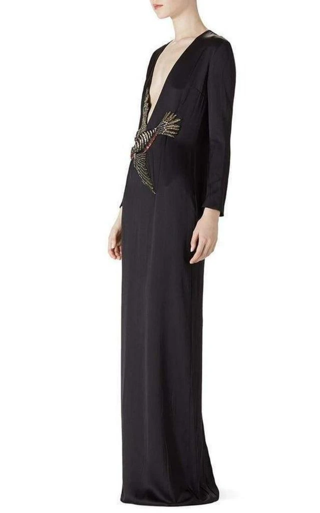 Runway Crystal Bird Embellished Black Silk Gown 商品