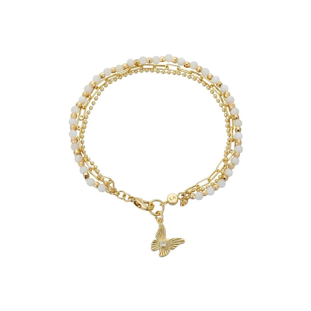 商品Unwritten|14K Gold Flash Plated Mother of Pearl Stone Butterfly Triple Strand Bracelet,价格¥191,第1张图片