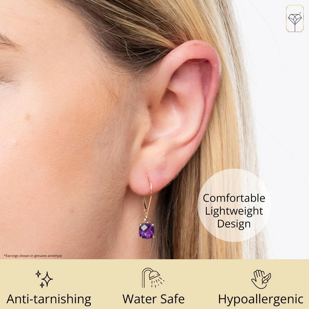 商品MaxColor|Solid 10K Yellow Gold Cushion Cut Dangle Gemstone Leverback Earrings,价格¥1174,第3张图片详细描述