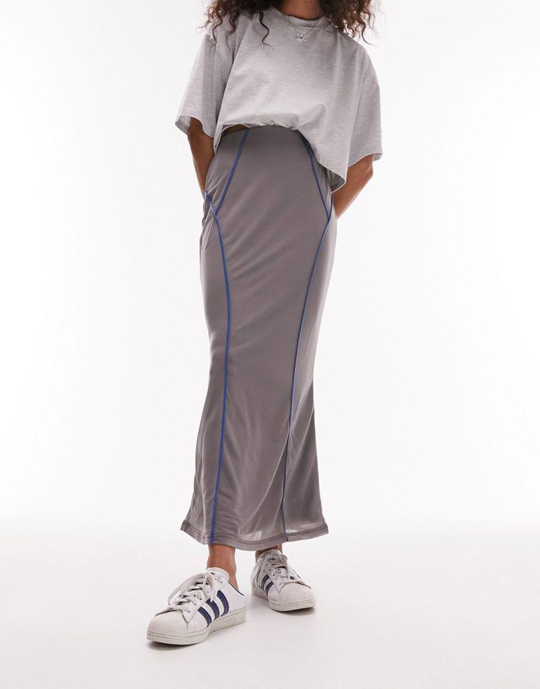 Topshop jersey contrast seam detail midi skirt in grey商品第1张图片规格展示