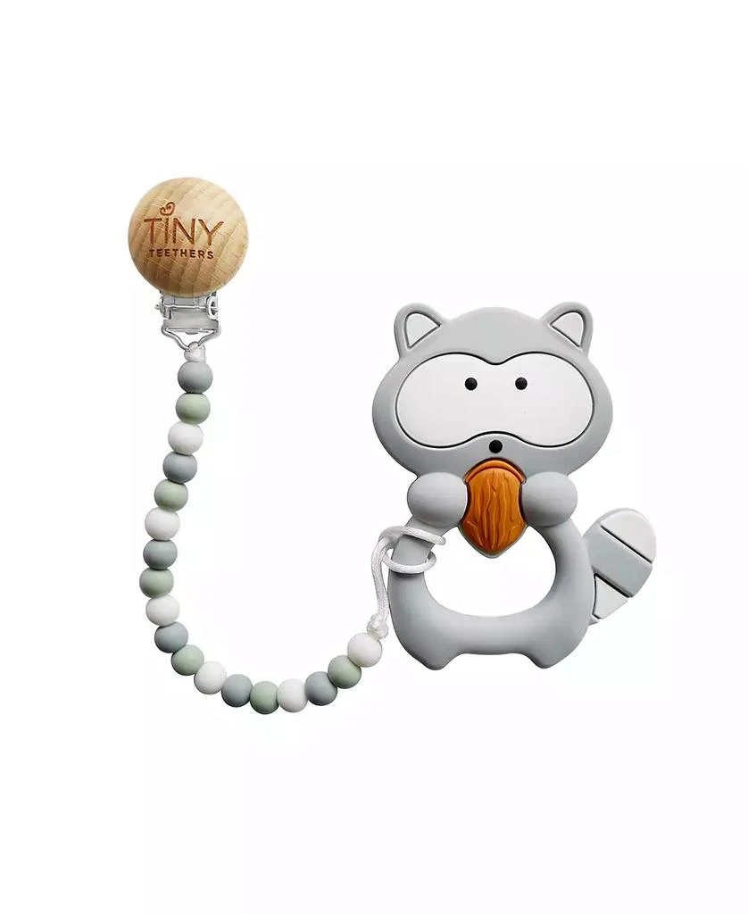 商品Tiny Teethers Designs|3 Stories Trading Tiny Teethers Infant Silicone And Beech Rattle And Teether Gift Set, Raccoon,价格¥266,第2张图片详细描述