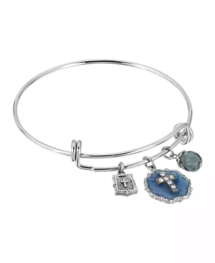 商品Symbols of Faith|Silver-Tone Blue Enamel Crystal Cross Beaded Slide Charm Bracelet,价格¥329,第1张图片