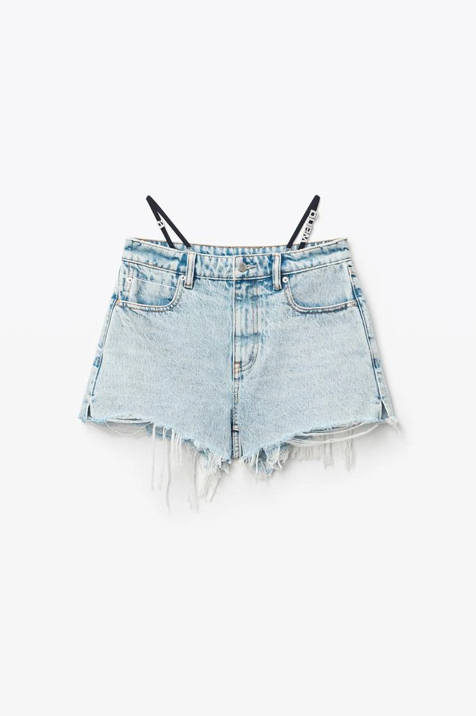 商品Alexander Wang|DIAMANTE LOGO STRAP LAYER SHORT IN DENIM,价格¥1059,第3张图片详细描述