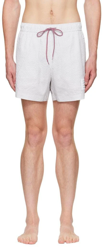 商品Thom Browne|白色 & 灰色条纹泳裤,价格¥1719,第1张图片