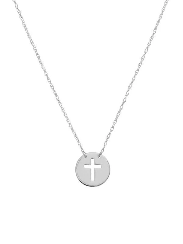 商品Saks Fifth Avenue|14K White Gold Cross Cutout Mini Disc Necklace,价格¥1795,第1张图片