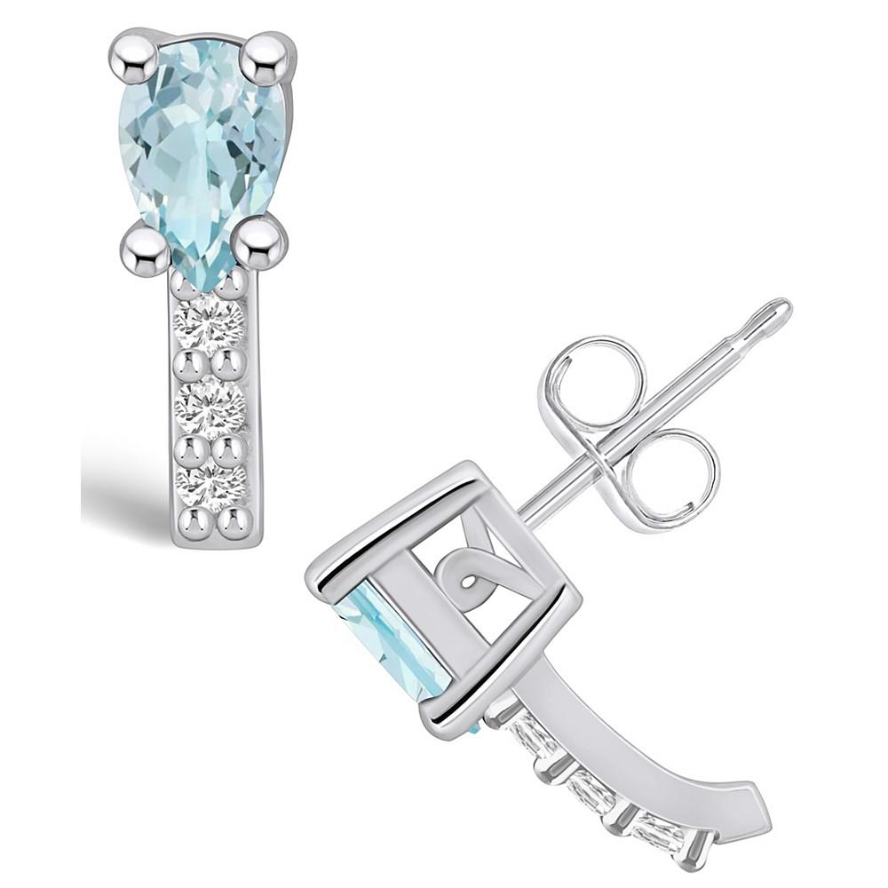 Aquamarine (3/4 ct. t.w.) and Diamond (1/8 ct. t.w.) Stud Earrings in 14K White Gold商品第1张图片规格展示