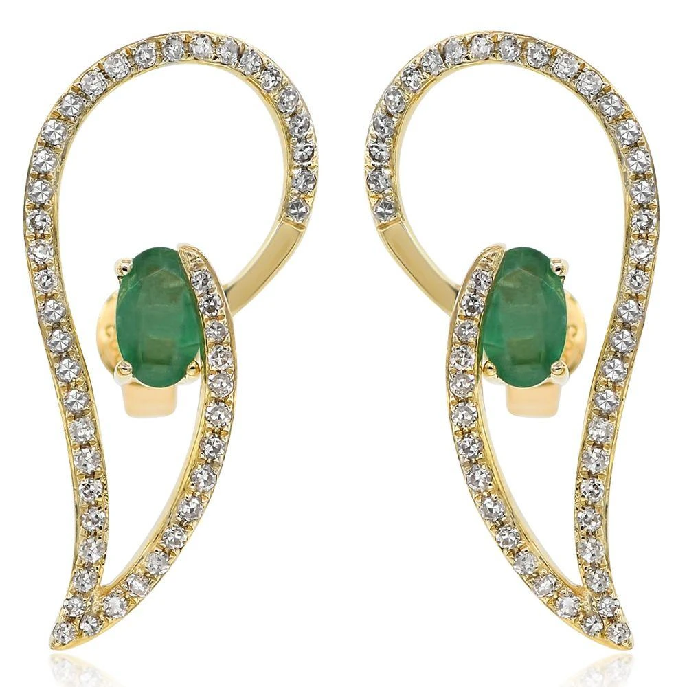 商品Monary|Green Emerald & Diamond Fashion Earrings Set in 14K Yellow Gold,价格¥3687,第1张图片
