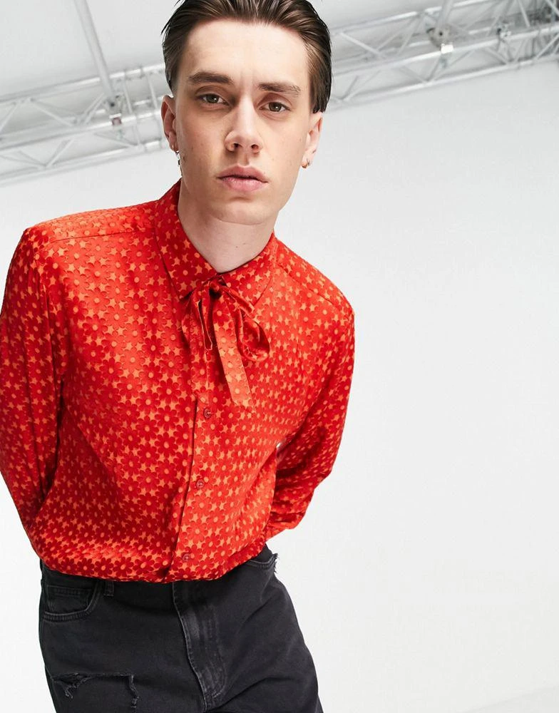 商品ASOS|ASOS DESIGN regular shirt with pussybow tie neck in floral devore,价格¥178,第4张图片详细描述