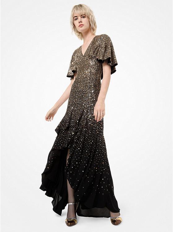 商品Michael Kors|Confetti Sequined Silk-Georgette Cape Gown,价格¥37106,第1张图片