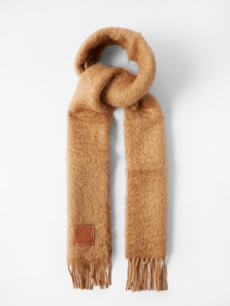 Anagram-patch fringed mohair-blend scarf商品第1张图片规格展示