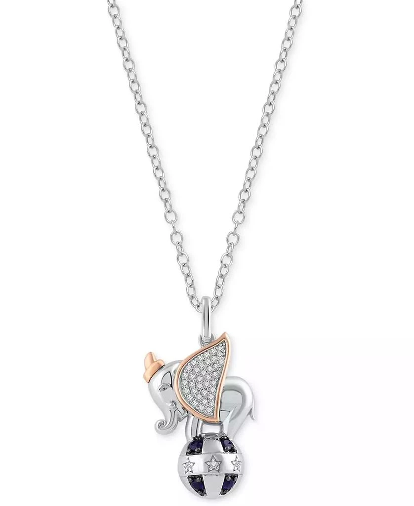 商品Macy's|Disney Wonder Fine Jewelry Sapphire (1/8 ct. t.w.) & Diamond (1/10 ct. t.w.) Dumbo 18" Pendant Necklace in Sterling Silver & 14k Rose Gold-Plate,价格¥1178,第1张图片