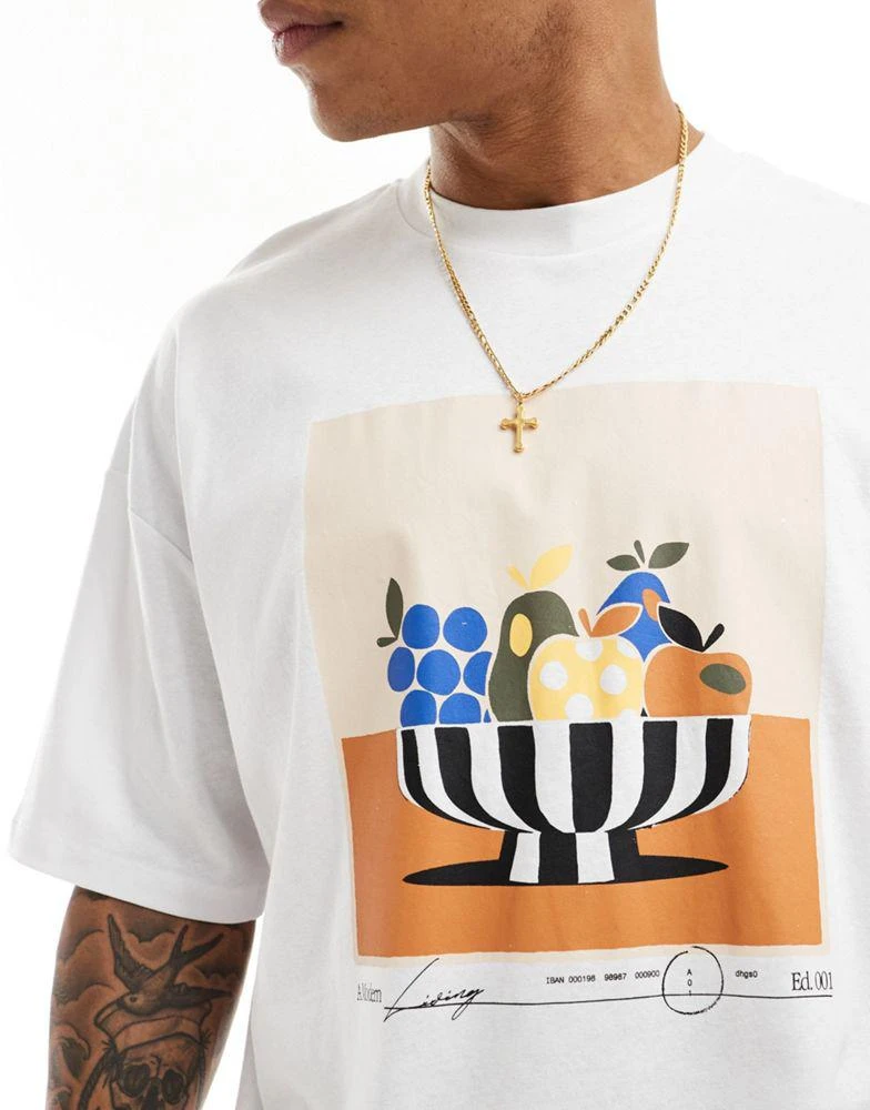 商品ASOS|ASOS DESIGN oversized t-shirt in white with abstract fruit bowl front print,价格¥180,第4张图片详细描述