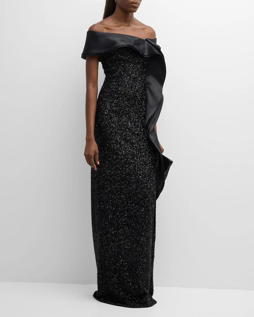 商品Teri Jon|Off-Shoulder Ruffle Column Gown,价格¥3011,第3张图片详细描述