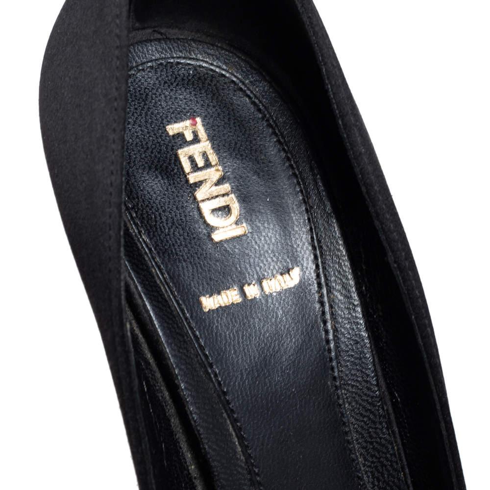 Fendi Black Satin Bow Open Toe Platform Pumps Size 37.5商品第7张图片规格展示