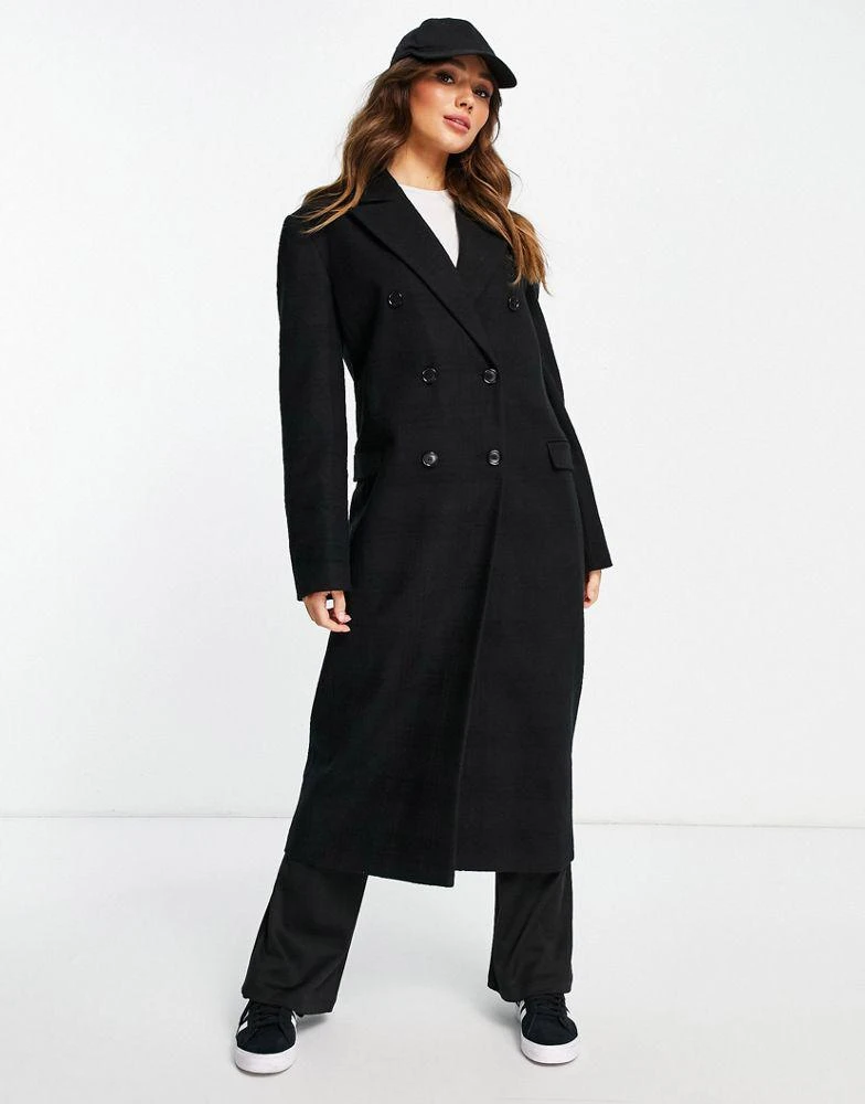 商品Topshop|Topshop self check double breasted long coat in black,价格¥533,第4张图片详细描述