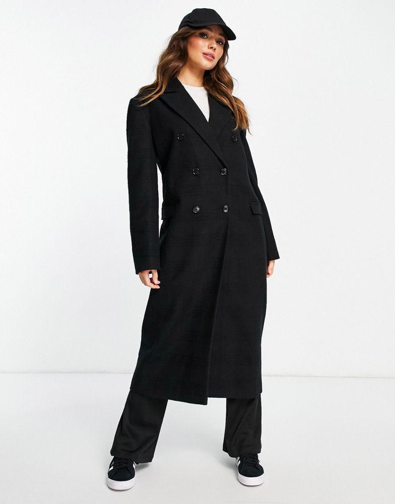 商品Topshop|Topshop self check double breasted long coat in black,价格¥834,第6张图片详细描述