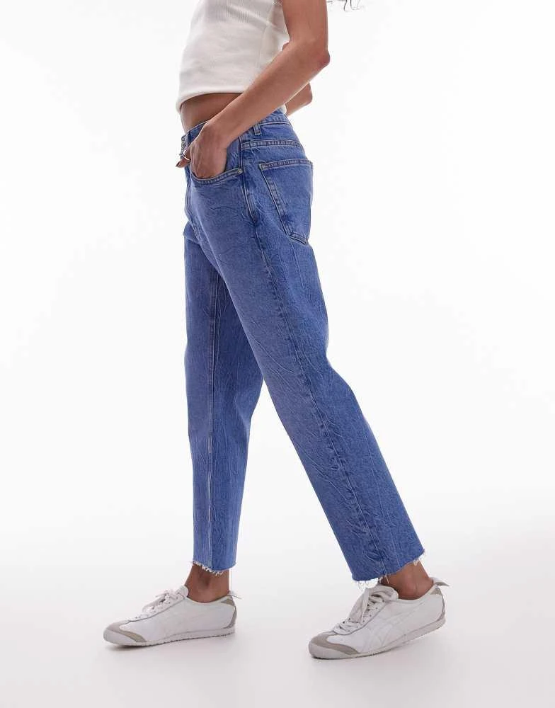 商品Topshop|Topshop cropped mid rise straight jeans with raw hems in bright mid blue,价格¥294,第5张图片详细描述