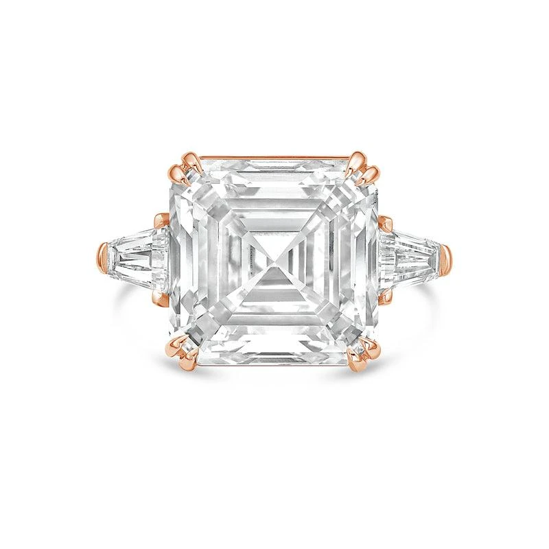 商品Diana M.|18kt rose gold lab grown asscher cut and baguette engagement ring featuring 2 ct center and 0.50 cts on the sides,价格¥14070,第1张图片