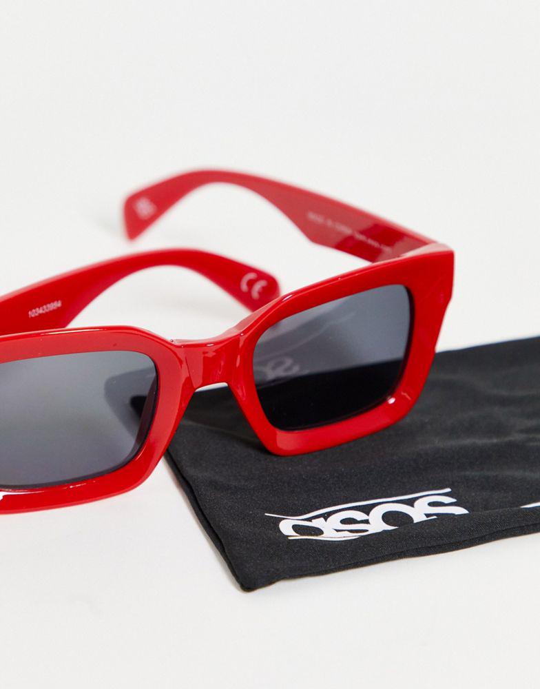 ASOS DESIGN chunky oversized square sunglasses in red with smoke lens商品第4张图片规格展示