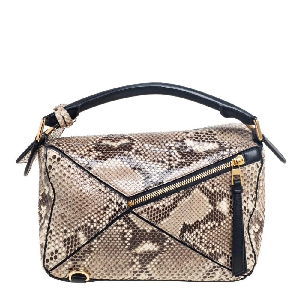 商品[二手商品] Loewe|Loewe Black/Beige Python and Leather Small Puzzle Shoulder Bag,价格¥15294,第4张图片详细描述