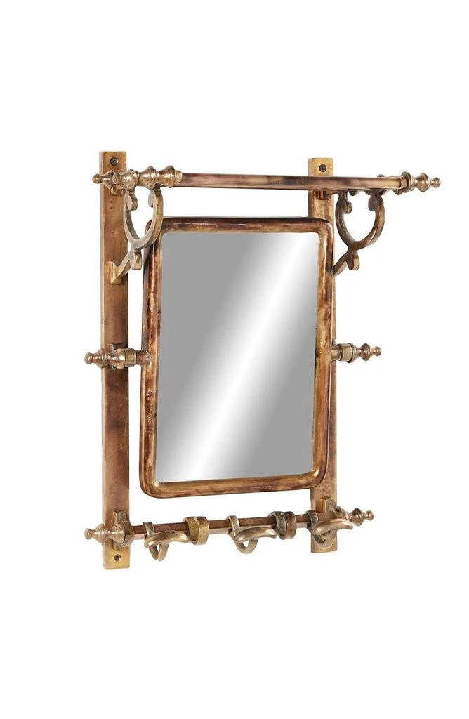 商品WILLOW ROW|Brown Bathroom Wall Rack with Hooks & Rectangular Mirror,价格¥995,第1张图片