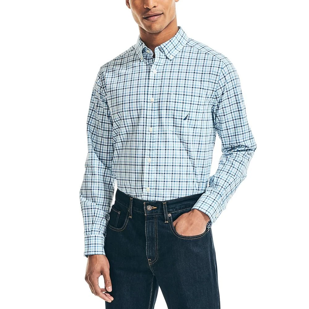 商品Nautica|Men's Classic-Fit Long-Sleeve Mini Check Plaid Shirt,价格¥472,第1张图片