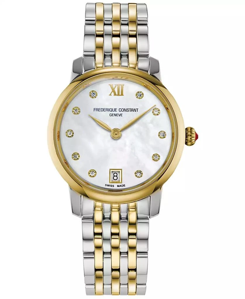 商品Frederique Constant|Women's Swiss Slimline Diamond (1/20 ct. t.w.) Two-Tone Stainless Steel Bracelet Watch 30mm,价格¥11251,第1张图片