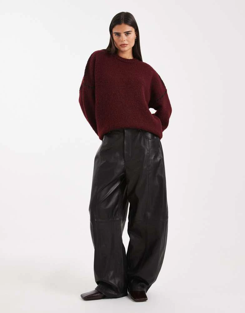 商品ASOS|ASOS DESIGN blanket stitch crew neck jumper in burgundy,价格¥352,第2张图片详细描述