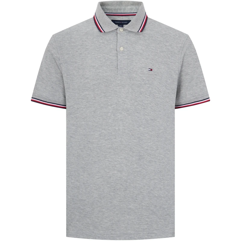 商品[国内直发] Tommy Hilfiger|轻柔感透气珠地网眼短袖镶边翻领polo衫 男款 雾空灰色,价格¥600,第1张图片