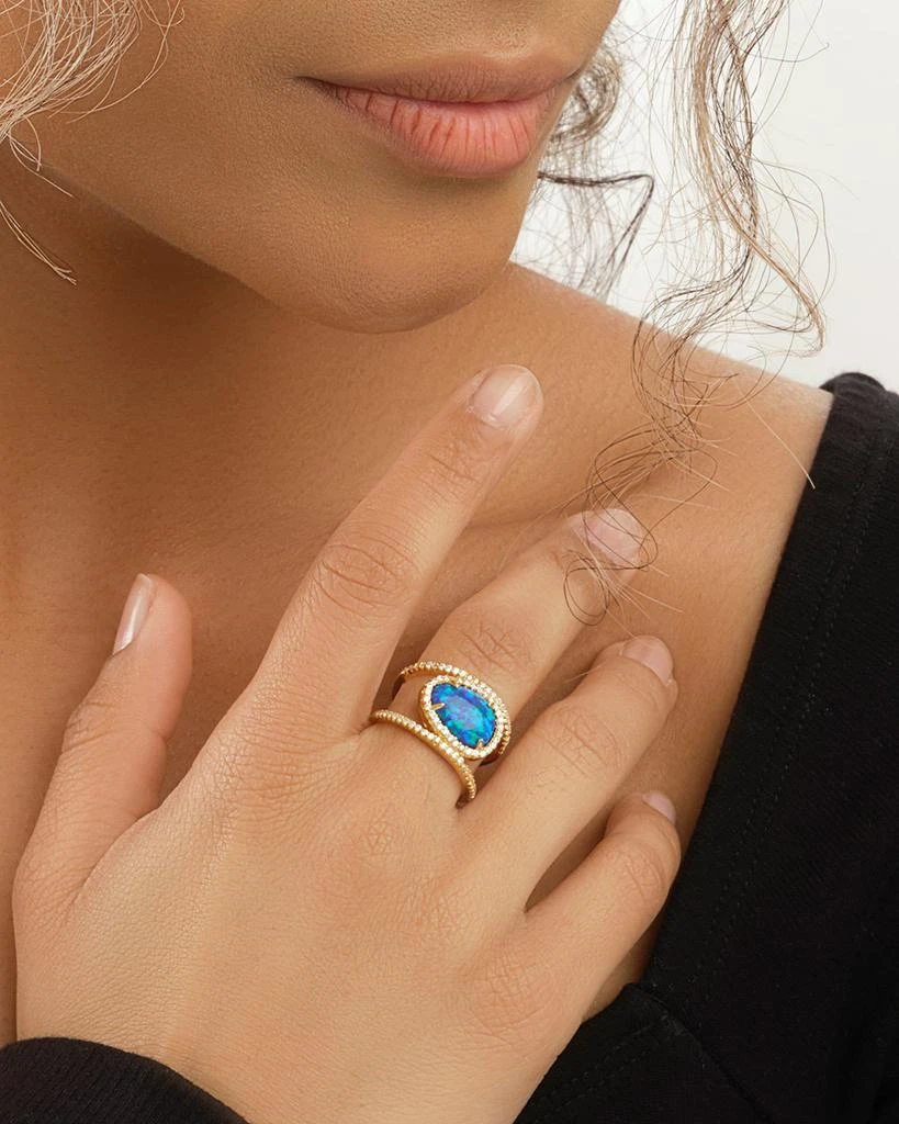 商品Sterling Forever|14K Gold Plated Sterling Silver Created Opal Oval Gemstone Ring,价格¥223,第3张图片详细描述