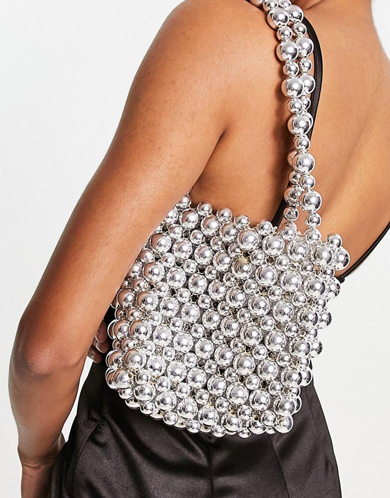 ASOS DESIGN shoulder bag with ball beads in silver商品第2张图片规格展示