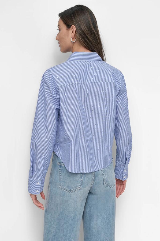 DKNY STRIPED POPILIN STUDDED RHINESTONE TOP - Jeans