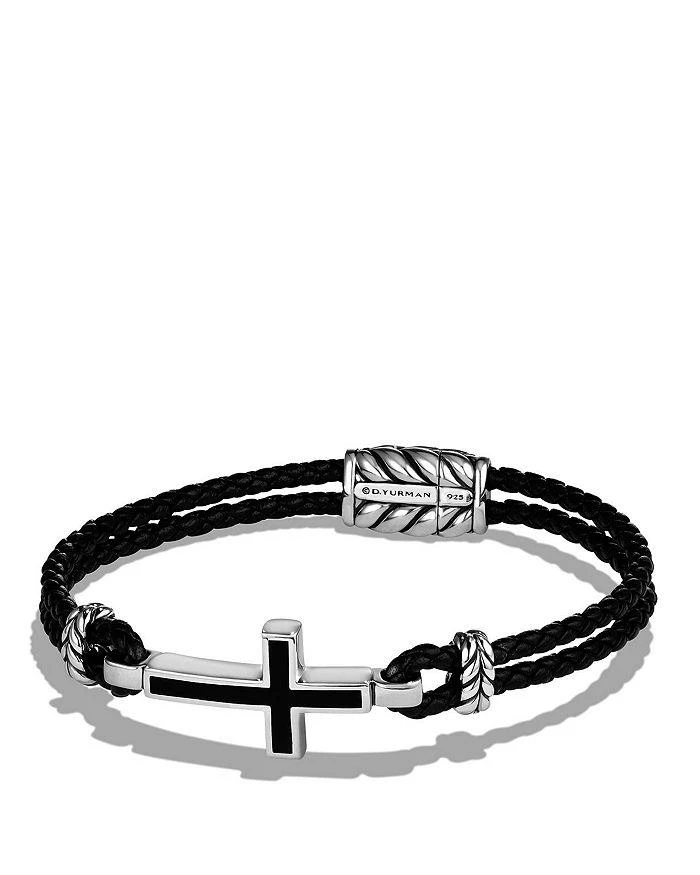 商品David Yurman|Men's Exotic Stone Cross Bracelet in Black Leather with Sterling Silver and Black Onyx, 3mm,价格¥3701,第1张图片