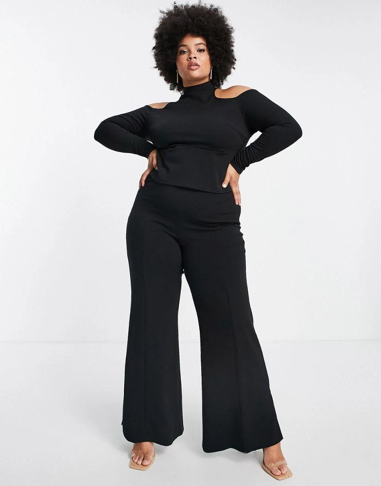商品ASOS|ASOS DESIGN Curve cold shoulder zip back in black scuba crepe,价格¥127,第4张图片详细描述