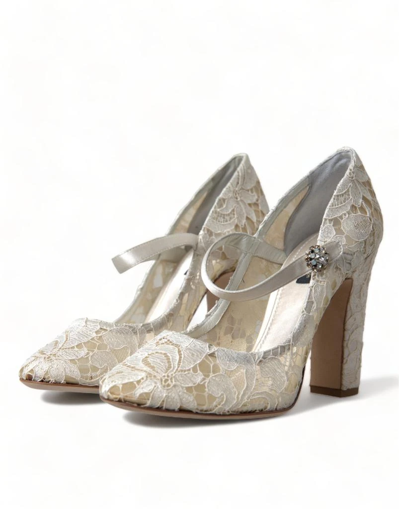 商品Dolce & Gabbana|Dolce & Gabbana Chic Lace Block Heels Sandals in Cream White,价格¥4818,第3张图片详细描述