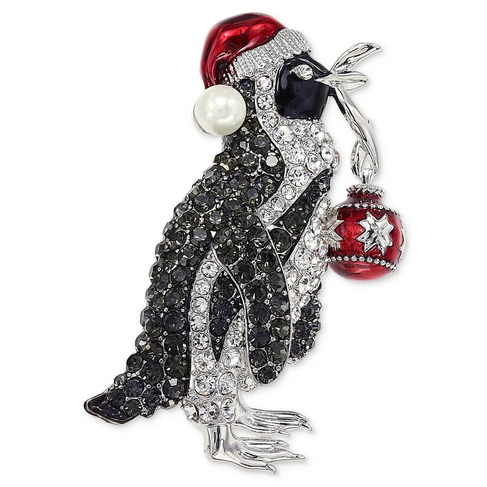 商品Holiday Lane|Silver-Tone Crystal & Imitation Pearl Penguin Pin, Created for Macy's,价格¥74,第1张图片