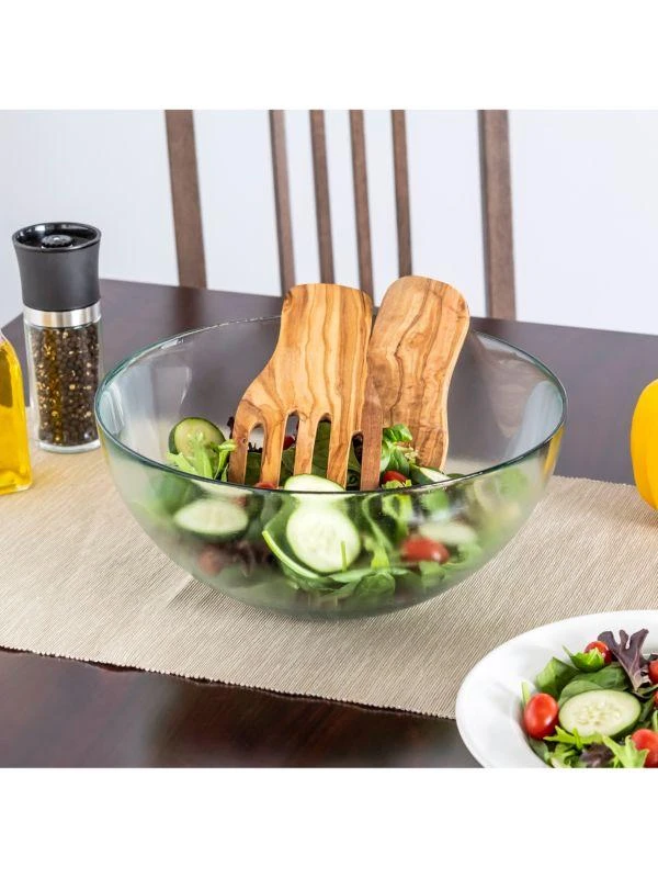 商品French Home|3-Piece Urban Recycled Glass Salad Bowl & Olivewood Server Hands,价格¥397,第2张图片详细描述