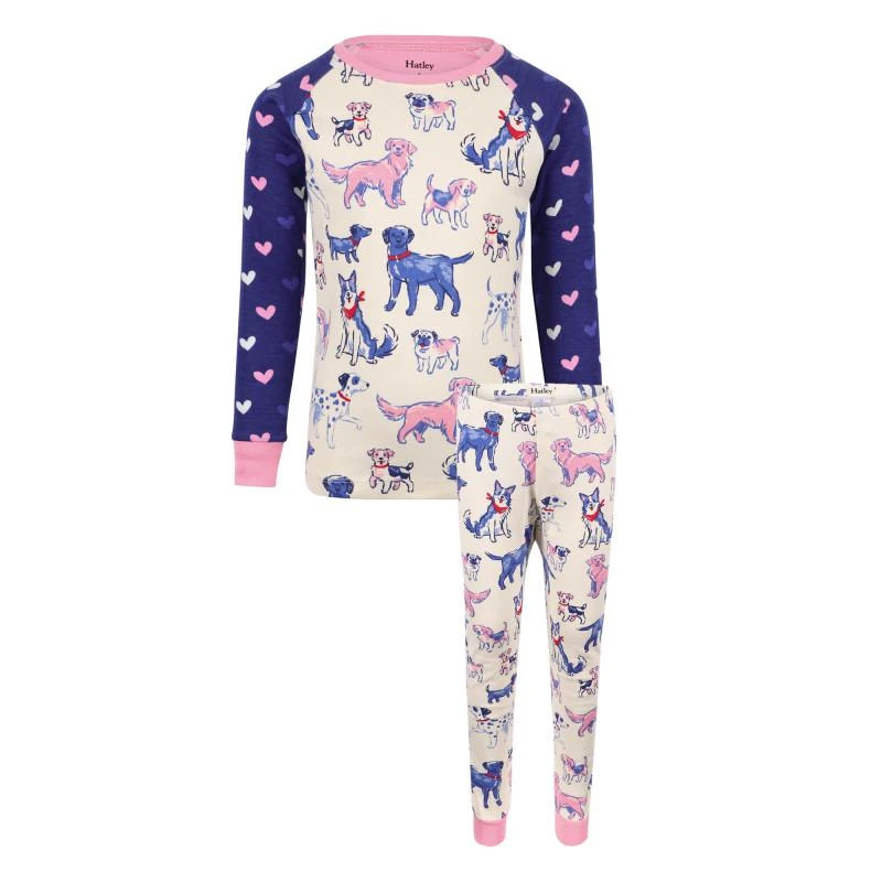 商品Hatley|Pups print raglan sleeves pajama set in blue and white,价格¥402,第1张图片