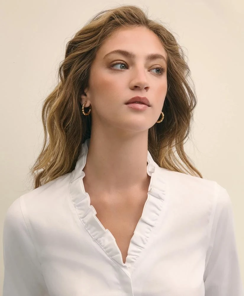 商品Brooks Brothers|Fitted Non-Iron Stretch Supima® Cotton Ruffle Dress Shirt,价格¥957,第3张图片详细描述