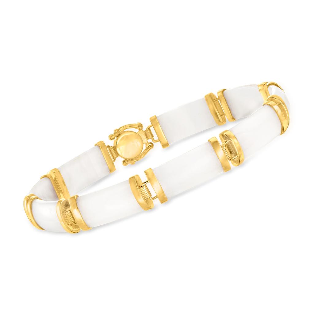 Ross-Simons White Jade Chinese Symbol Bracelet in 18kt Gold Over Sterling商品第3张图片规格展示